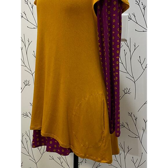 LOGO Lori Goldstein 2pc Top Set Gold / Raspberry Print XSMALL Artsy Lagenlook - Picture 2 of 7